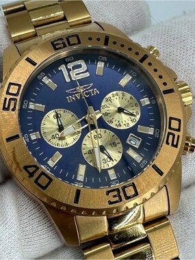 Invicta Gold and Blue Chronograph Bracelet Watch